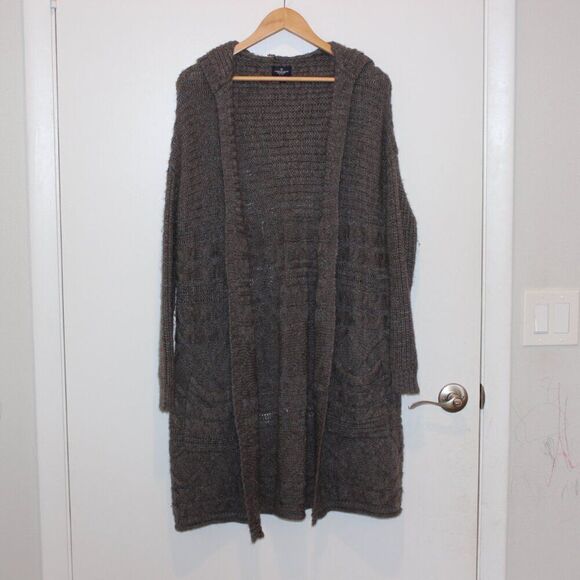 American Eagle Outfitters Brown Long  Open Front Cardigan Sweater Women's Size M - Picture 3 of 12